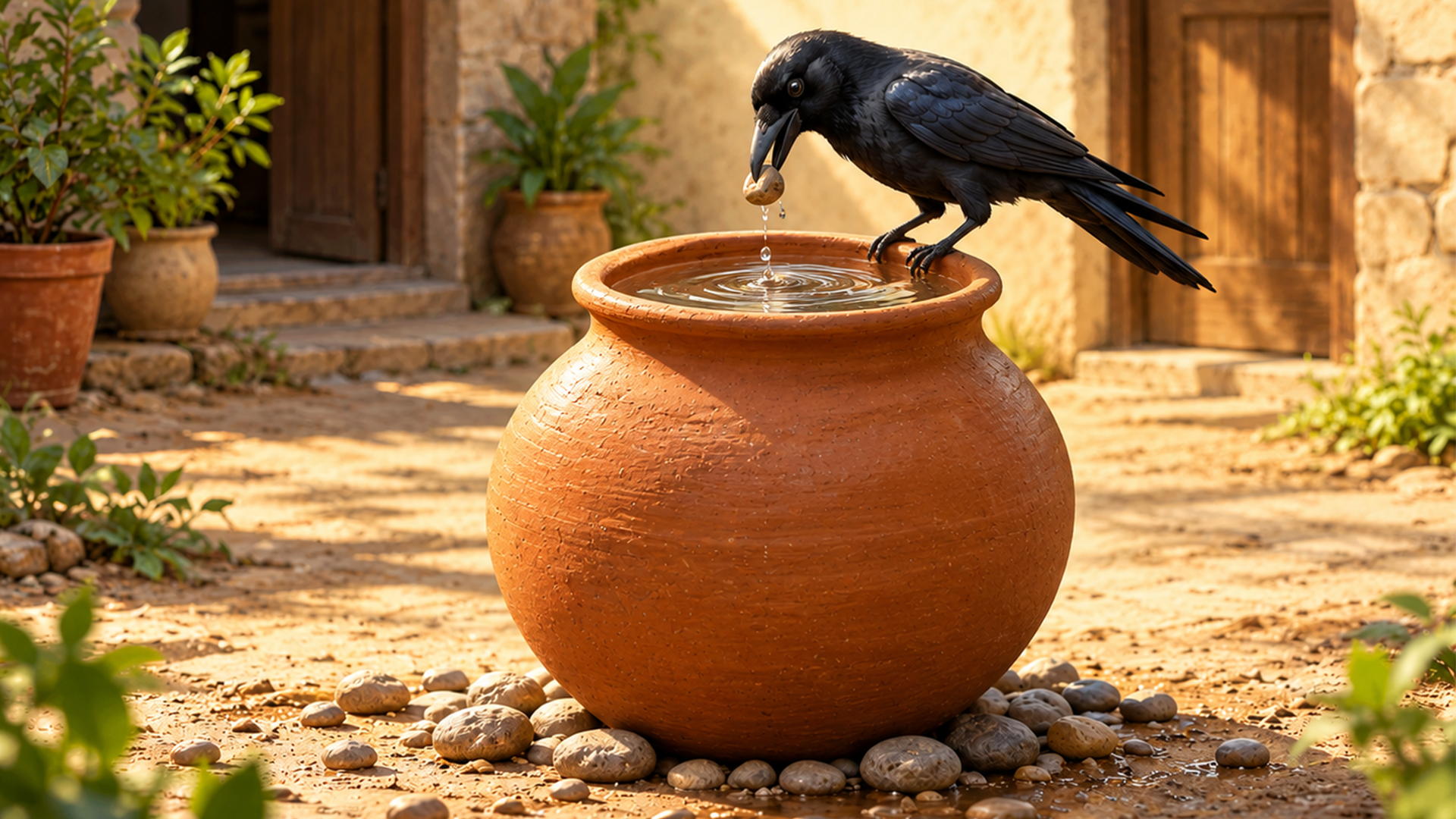The Thirsty Crow - Crow and Terracotta Water Pot