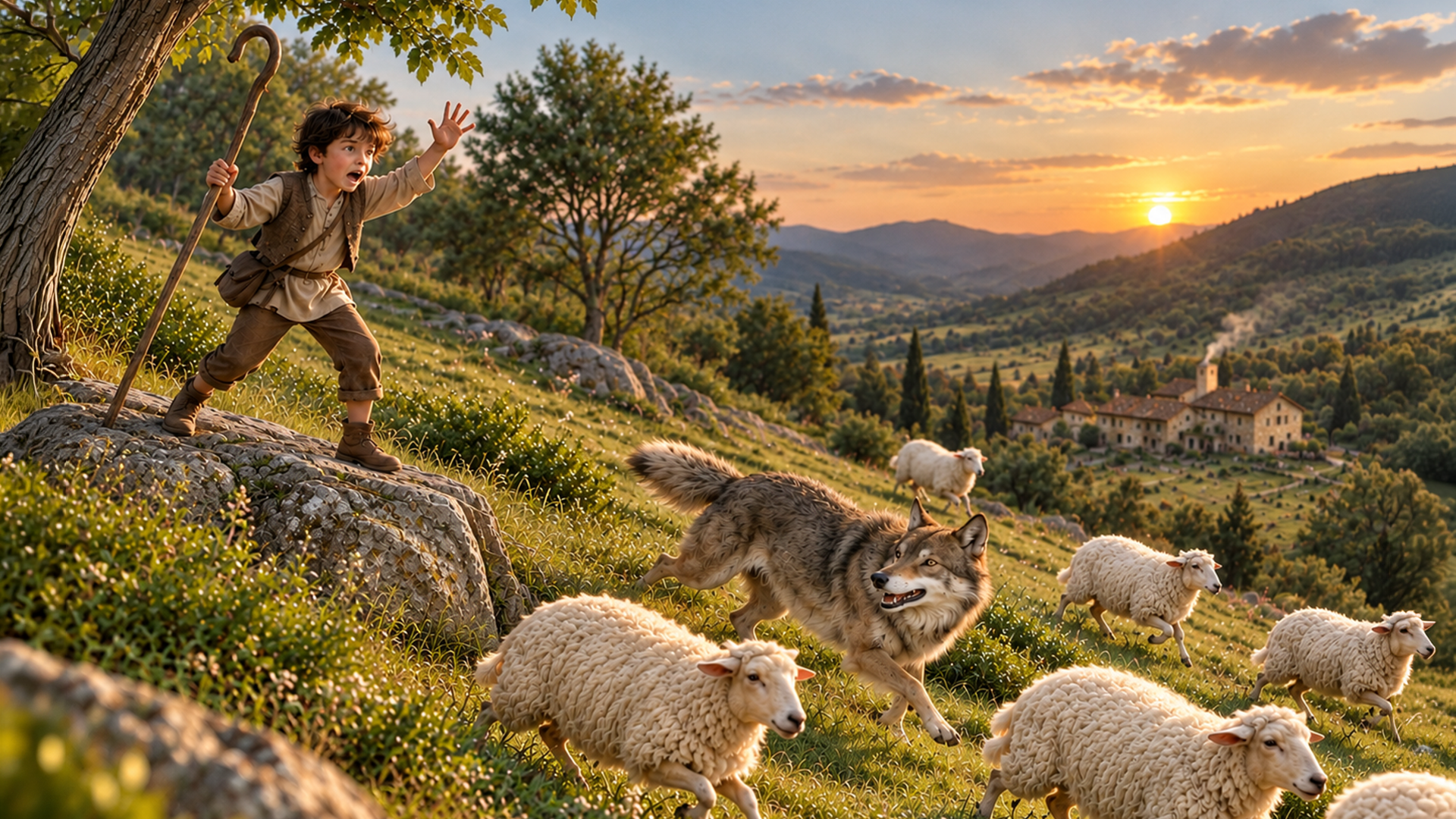 The Boy Who Cried Wolf - Shepherd’s Alarm at Sunset