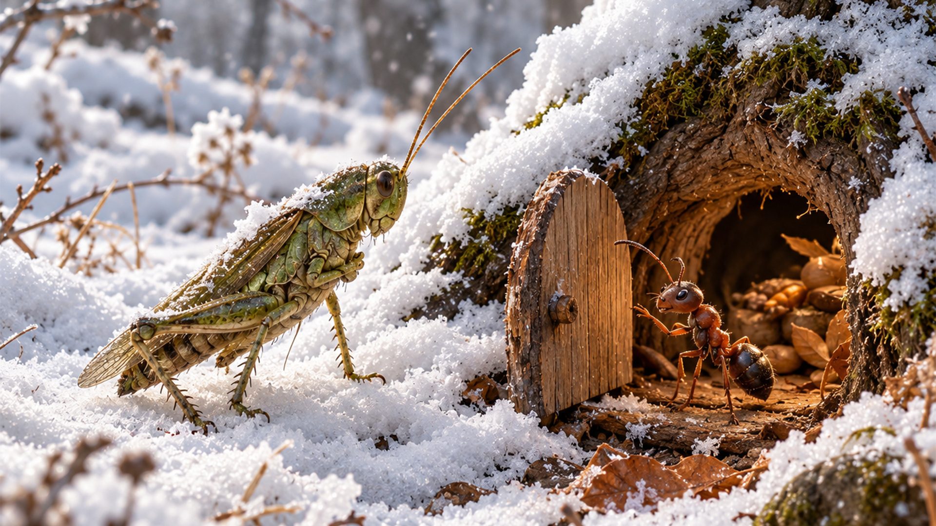 The Ant and the Grasshopper - Winter Welcome at the Hollow