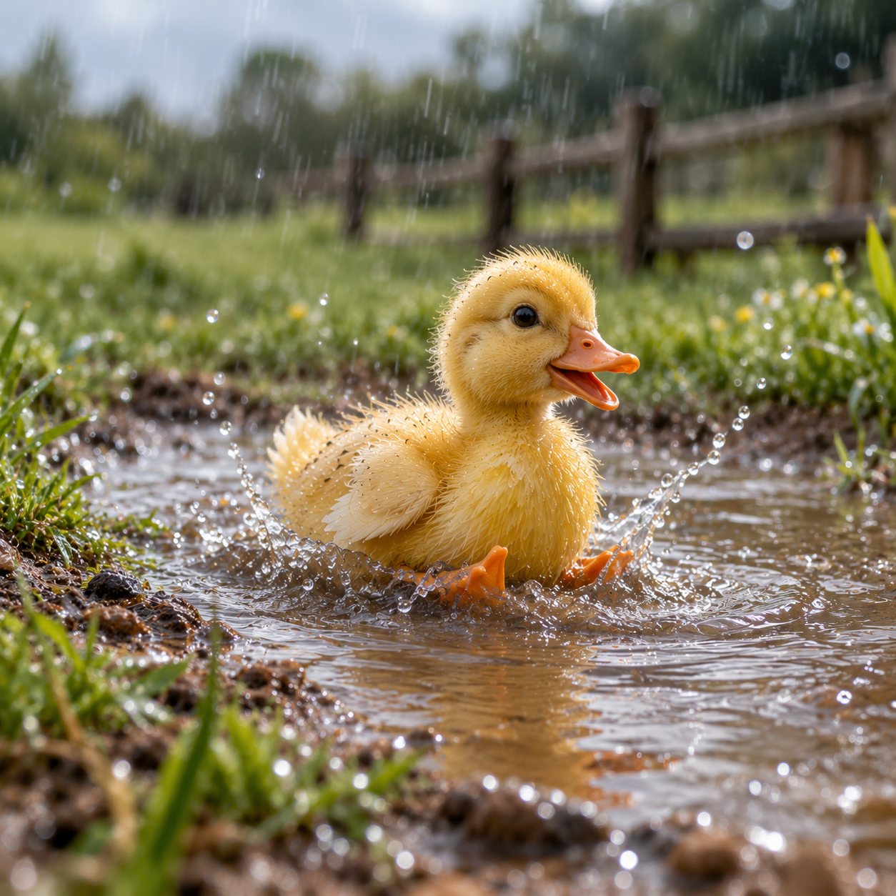 Little Duck&rsquo;s Puddle &ndash; Rainy Duckling Splash in a Muddy Puddle